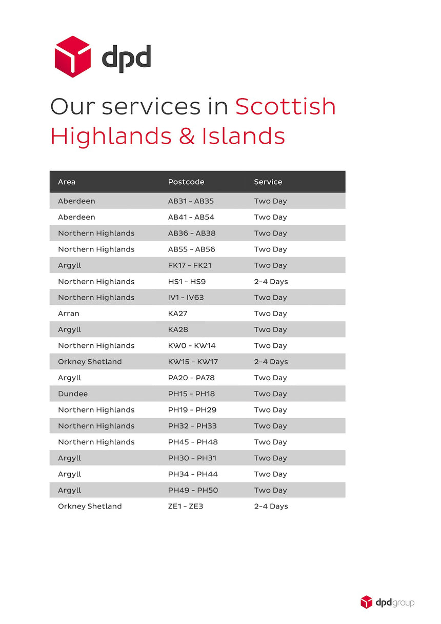 Delivery to Scottish Highlands & Islands and Northern Ireland